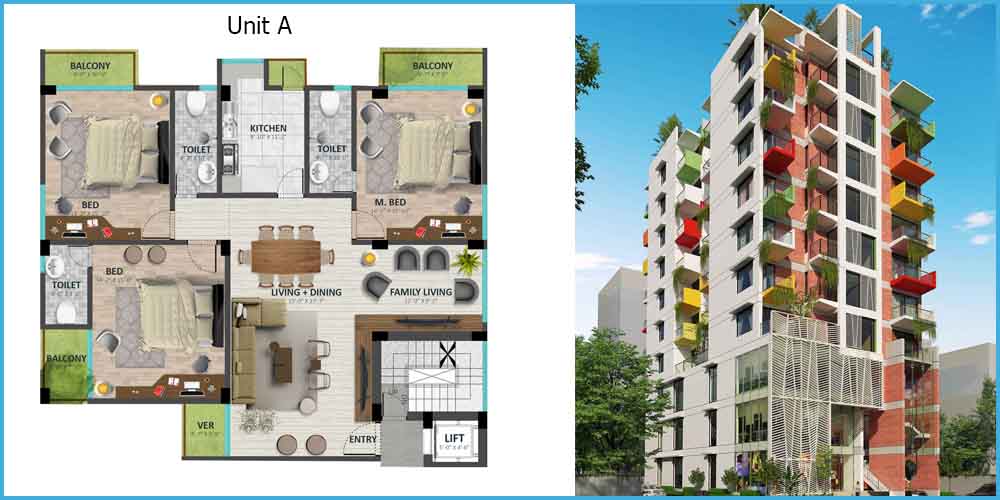 Ekushey Tower 3 Bed 7th Floor Unit A 2200 SFT